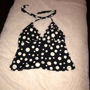 Black with white polka dots tankini.